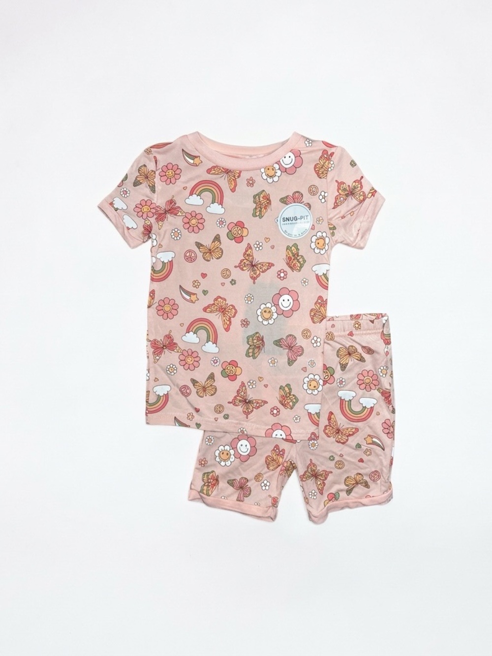 Tres Beau et Belle NWT Pink Butterfly Rainbow Daisy Pajama Shorts Set Girls 4T